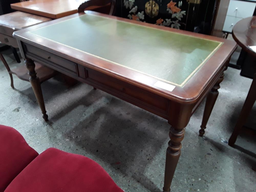 BUREAU MERISIER 2T 2 TIRETTES SS MAIN CUIR VERT