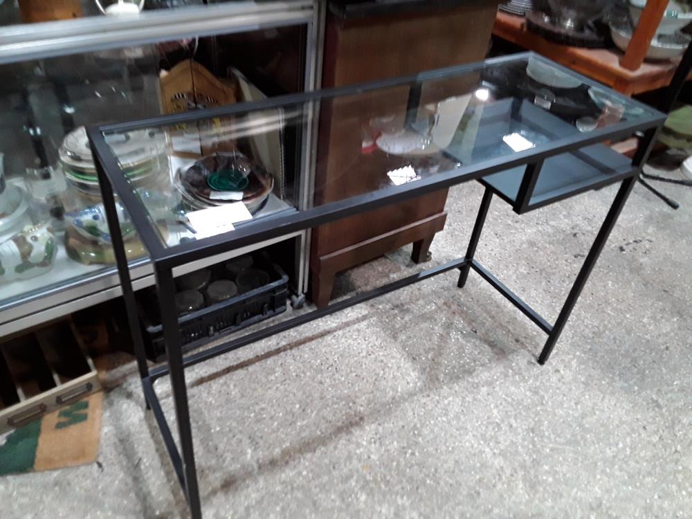 CONSOLE METAL 100X36 CM NOIR PLATEAU VERRE 1 NICHE