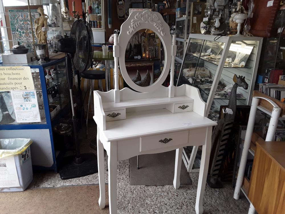 COIFFEUSE 3T BLANCHE MIROIR REGLABLE FRONTON DECORE