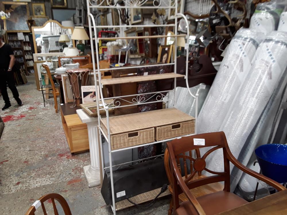 ETAGERE TYP BOULANGERIE TUBE BLANC ET OSIER 2T