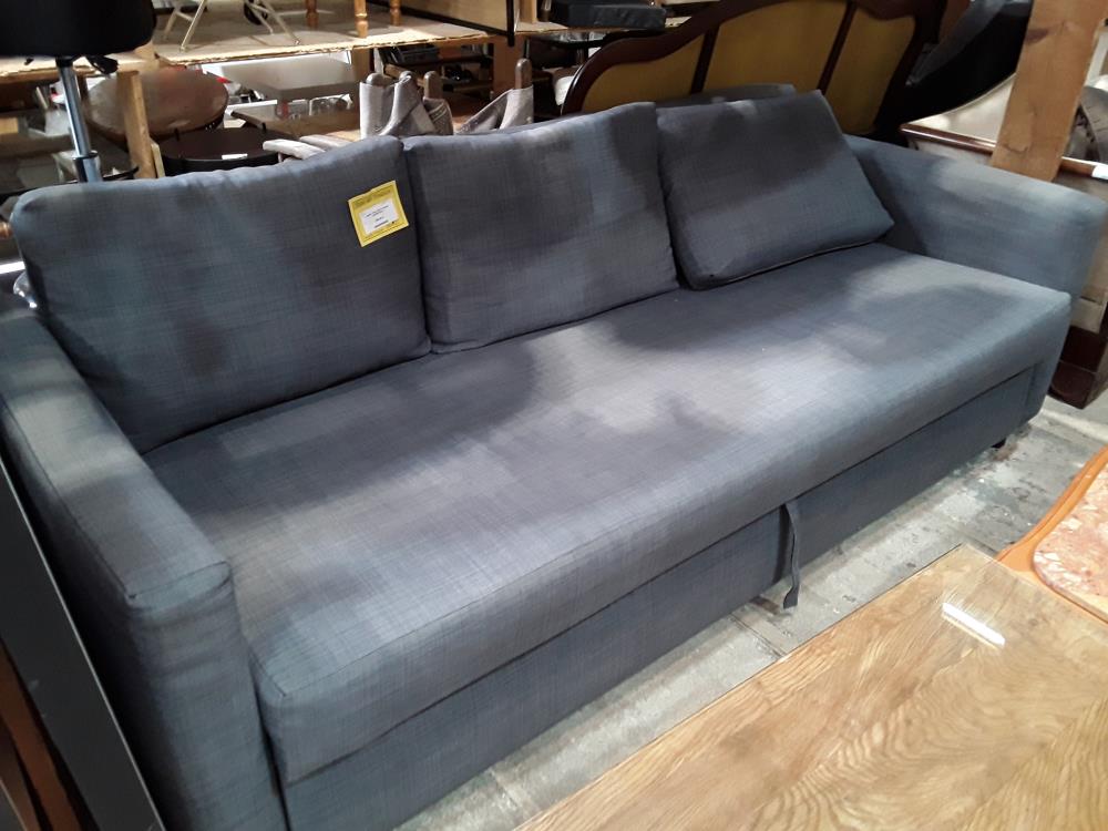 CANAPE TISSU GRIS 3 PLACES CONVERTIBLE
