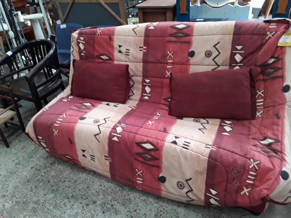 BANQUETTE CLIC CLAC TISS ORANGE ET BEIGE 140/190CM