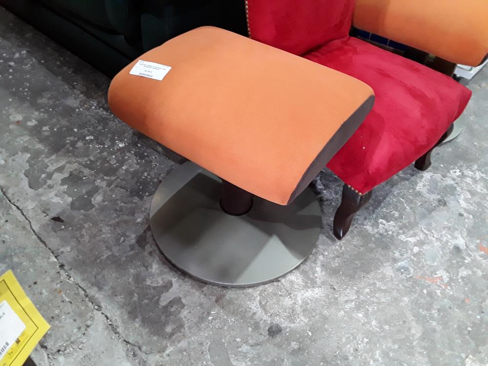 TABOURET ANNEE 70 VINTAGE TISSU ORANGE ET MARRON
