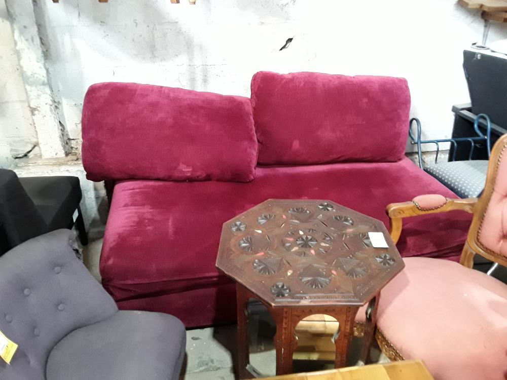 BANQUETTE LIT VELOURS FRAMBOISE
