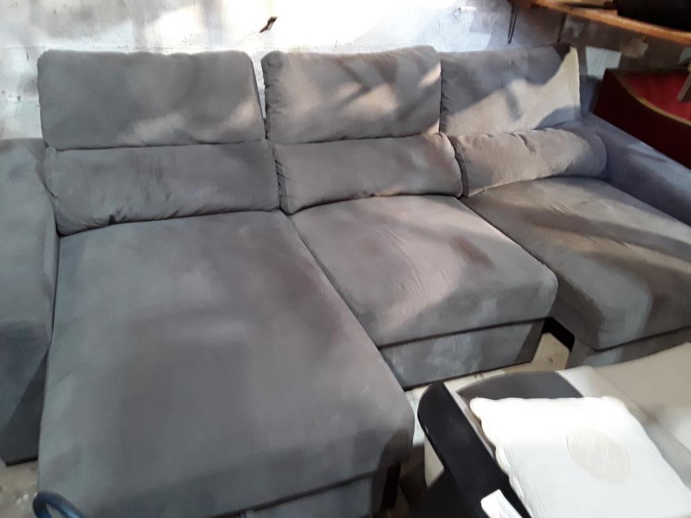 CANAPE TISSU GRIS MERIDIENNE COFFRE ASSISES COULISSANTES 