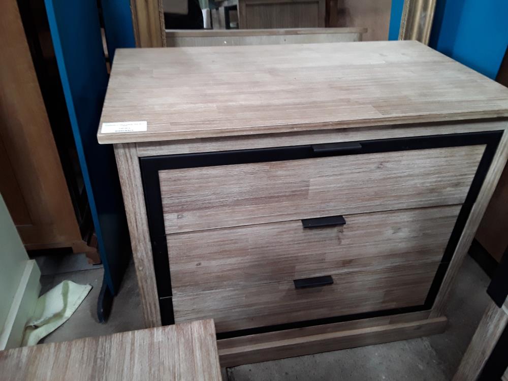 COMMODE 3T DECO CHENE CERUSE ET NOIR