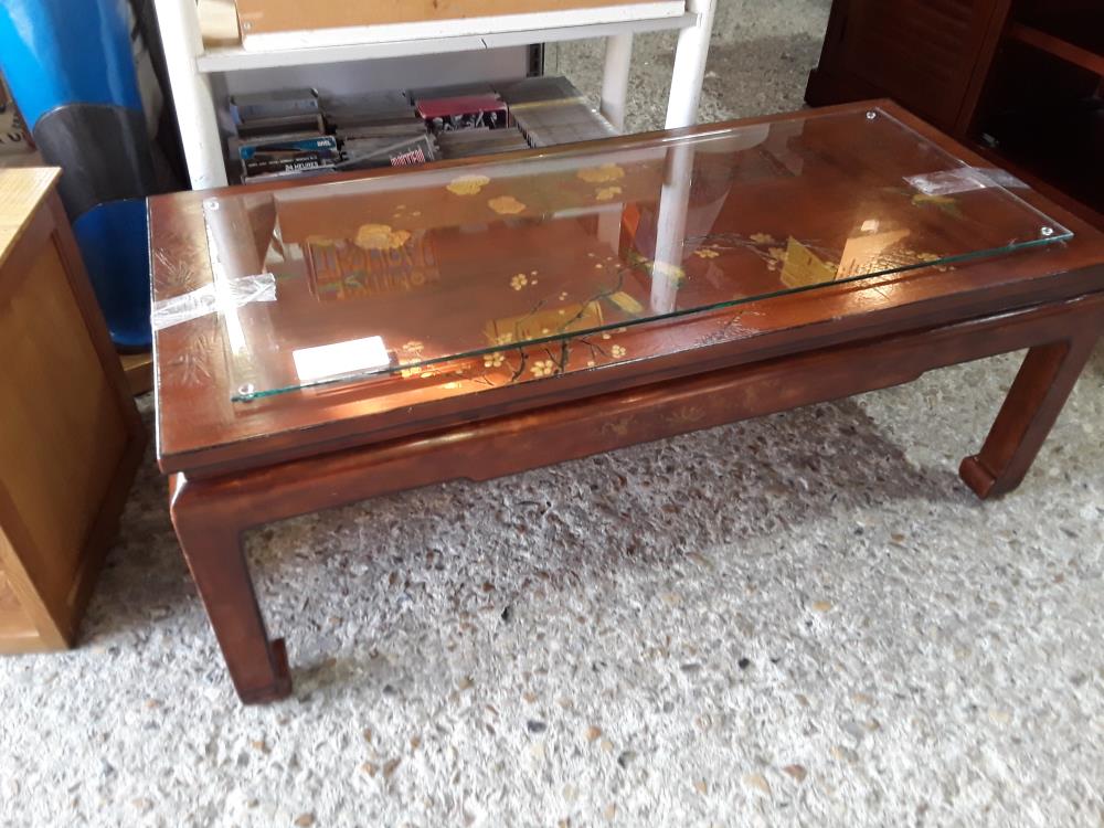 TABLE BASSE CHINOISE 100X45 + PLATEAU VERRE