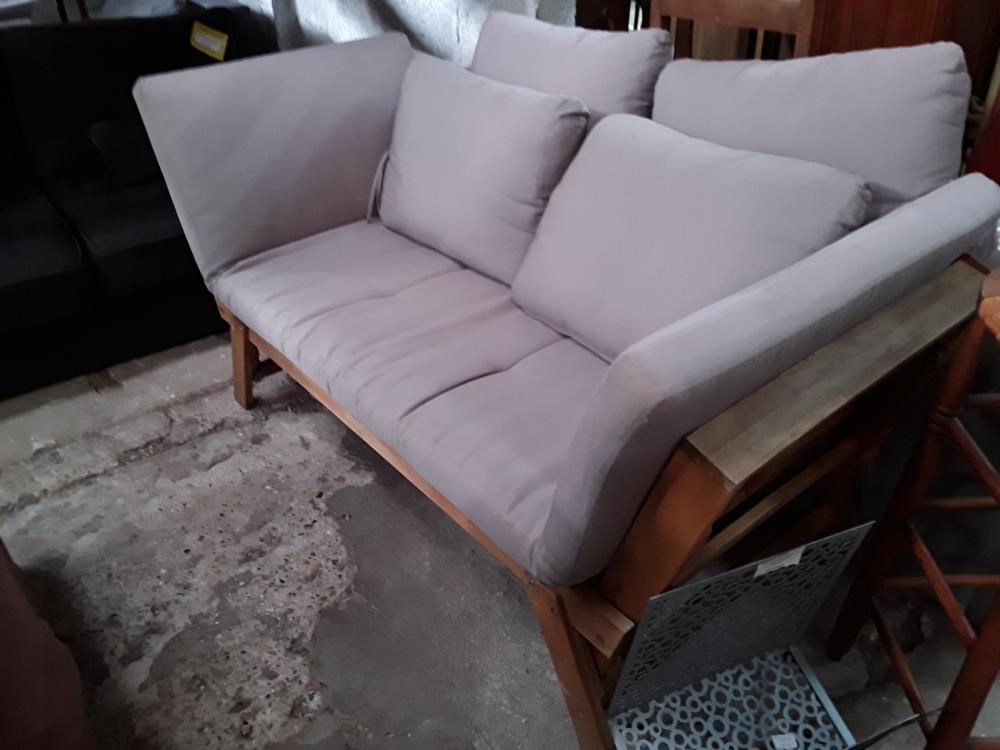CANAPE BOIS EXO DE JARDIN COTES RELAX + COUSSINS GRIS MAISON DU M