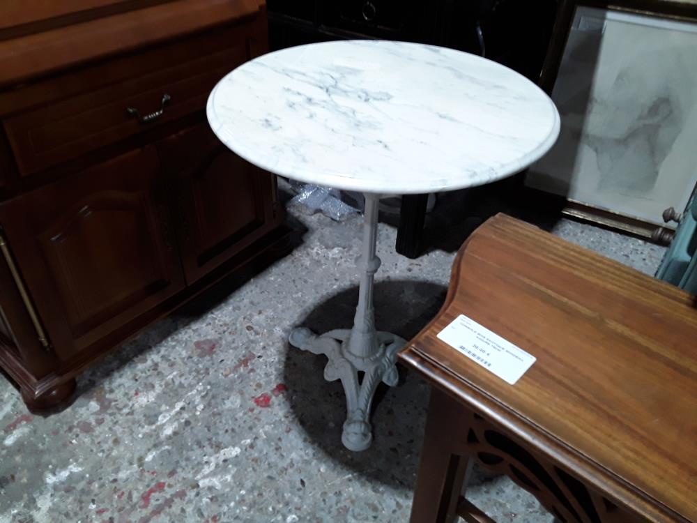 GUERIDON DE BISTROT MARBRE 60CM PIED FONTE BLANC
