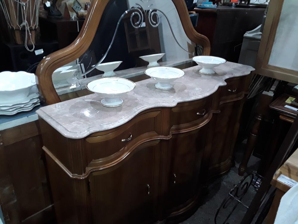 BUFFET  3T 3P ONDULE TEINTE CHENE MARBRE GRIS  + MIROIR CISELE