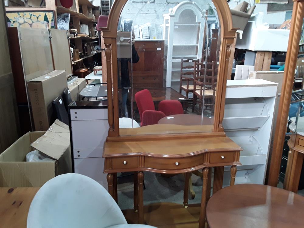 MEUBLE CREDENCE BOIS 3T SUR COLONNES + MIROIR OBUS