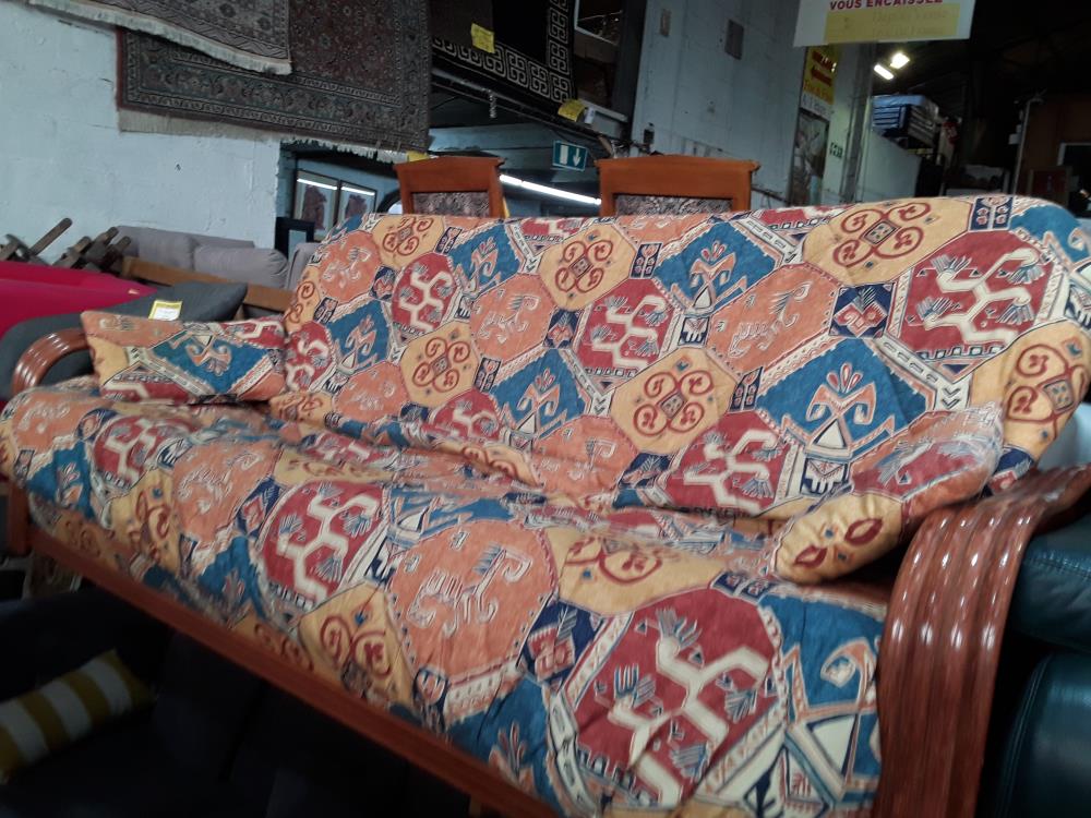 CANAPE CLIC CLAC TISSU FLEURIS MATELAS TACHE CAFE ACCOUDOIRS BAMBOU MIEL