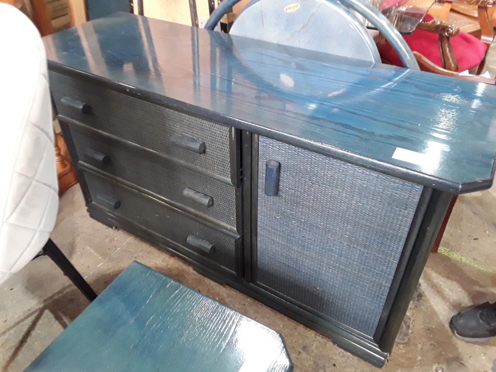 COMMODE 3T 1P ROTIN ET BOIS BLEUE DEFAUT TEINTE