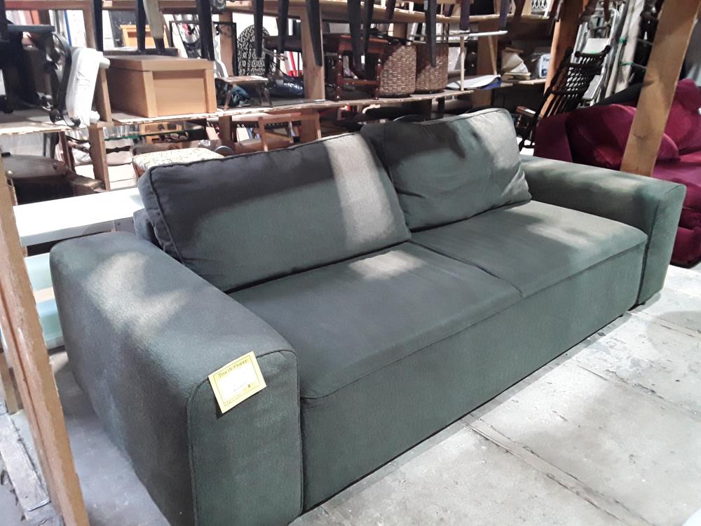 CANAPE ALINEA  CONVERTIBLE 3 PLACES COFFRE TISSU VERT 