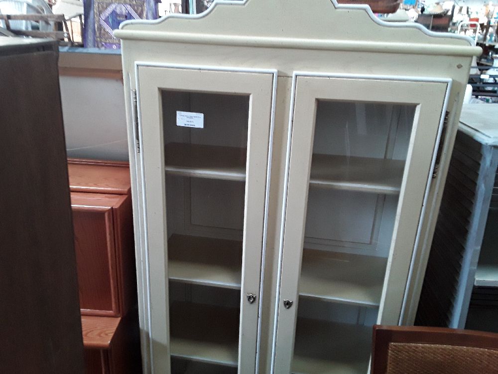 VITRINE 2P BOIS PEINT BEIGE PM 3 ETAGERES