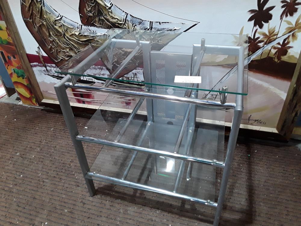 DESSERTE 3 PLATEAUX VERRE 60/45CM PIETEMENT METAL GRIS