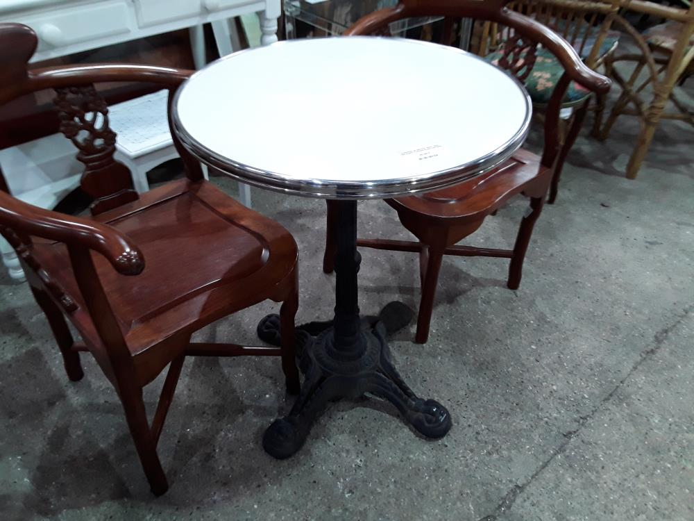 GUERIDON DE BISTROT 60CM VEGA PIED FONTE PLATEAU BLANC RAYURES