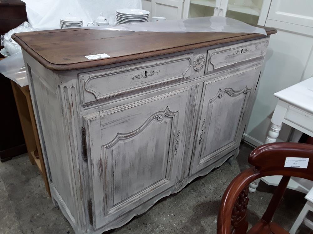 BUFFET BAS CHENE ANCIEN 2T 2PCERUSE BEIGE