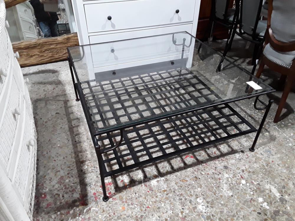 TABLE BASSE CARRE FER PLEIN 93CM 43CM DE HAUT + VERRE