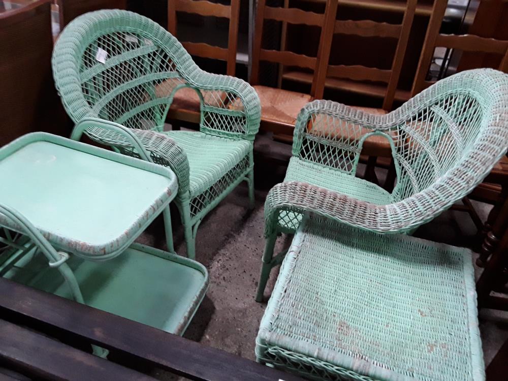 ENSEMBLE OSIER VERT AVEC DEFAUT TEINTE 2 FAUTEUIL+DESSERT+TABLE BASSE