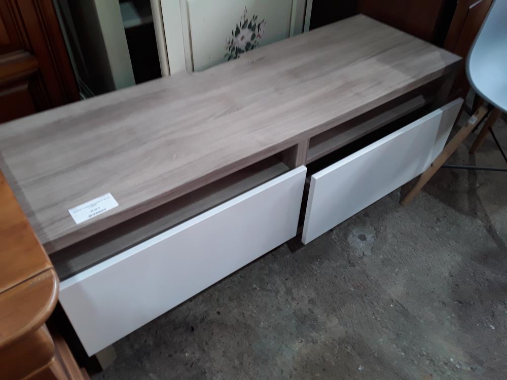 MEUBLE TV IKEA DECO BOIS 2T BLANC  1 NICHE