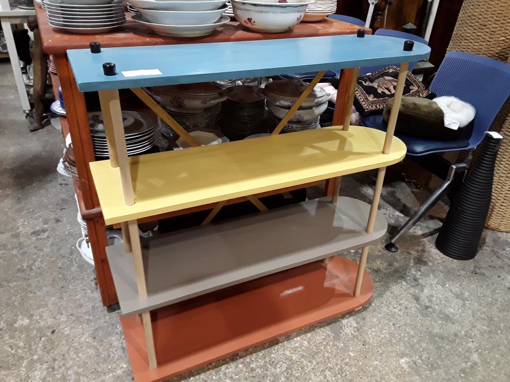 ETAGERE 4 NIVEAUX BLEU JAUNE TAUPE TERRACOTA