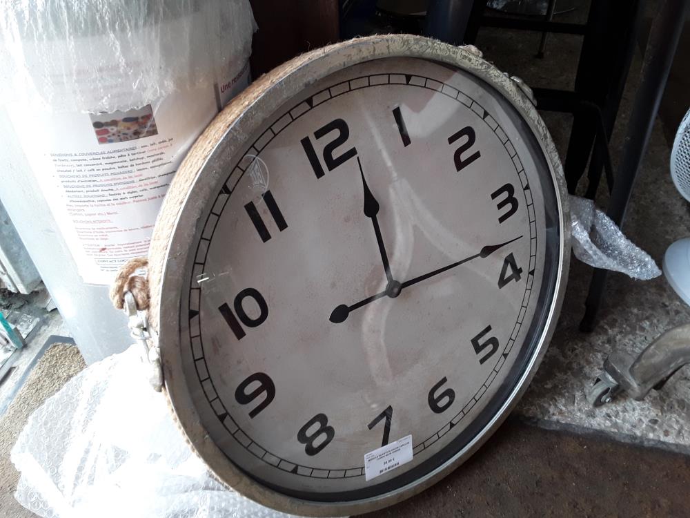 PENDULE QUARTZ BLANCHE CERCLEE CORDE 60CM MARINE