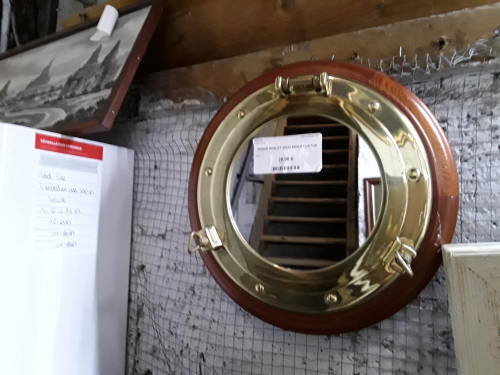 MIROIR HUBLOT 30CM BOIS ET LAITON