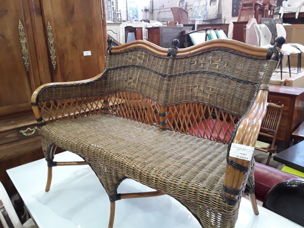 BANQUETTE  ART DECO ROTIN 123/63CM LEGER PETIT DEFAUT