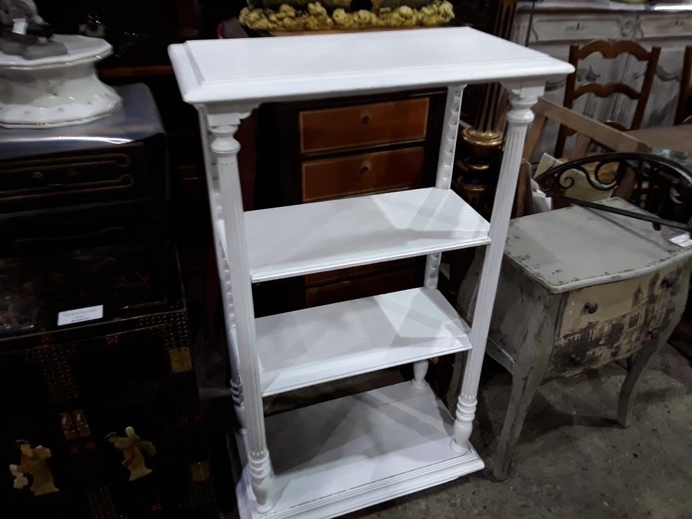 DESSERTE A 2 ETAGES BLANC COLONNES CANNELEES