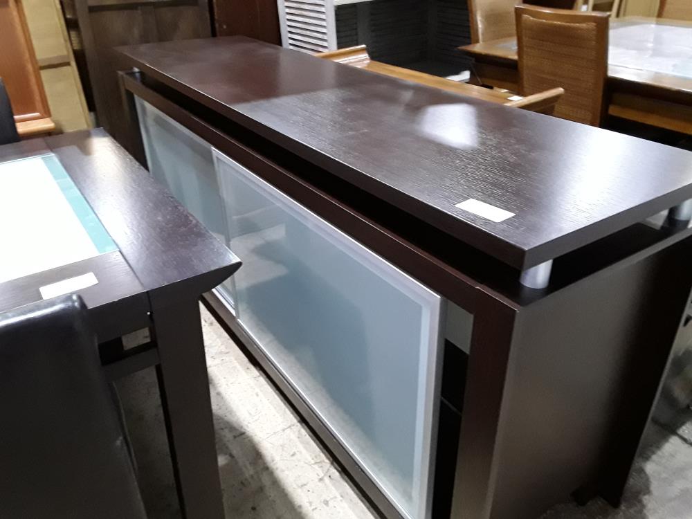 ENFILADE WENGUE  DEFAUT INTERIEUR BAS 2P COULISSANTES VERRE DEPOLIS