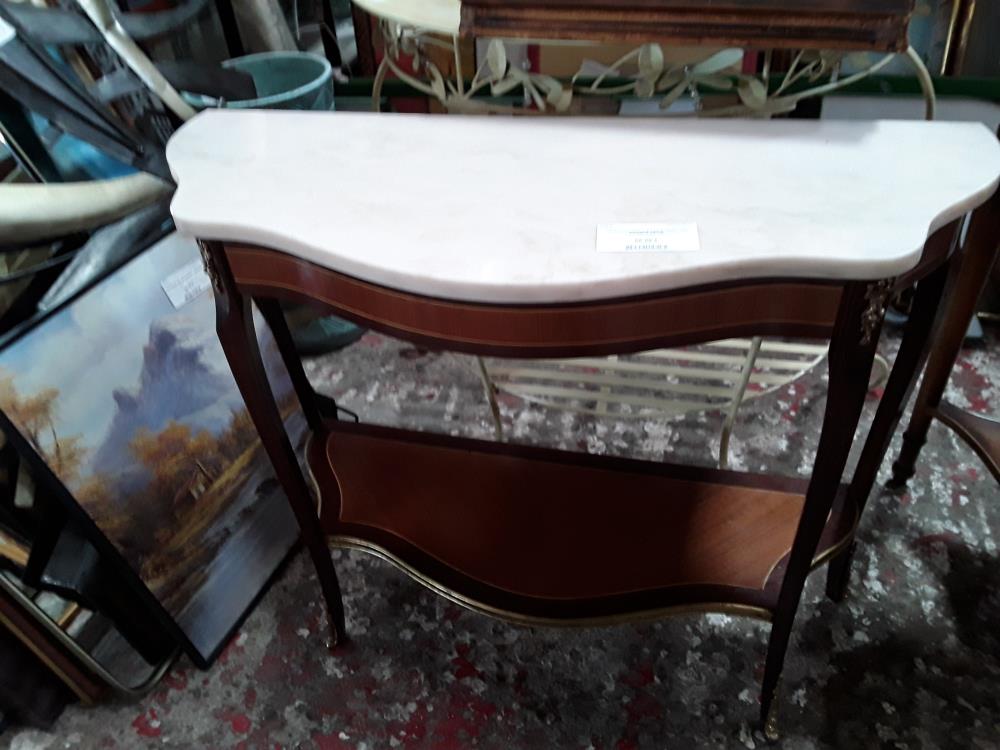 CONSOLE MARQUETERIE DEMI LNE MARBRE BEIGE
