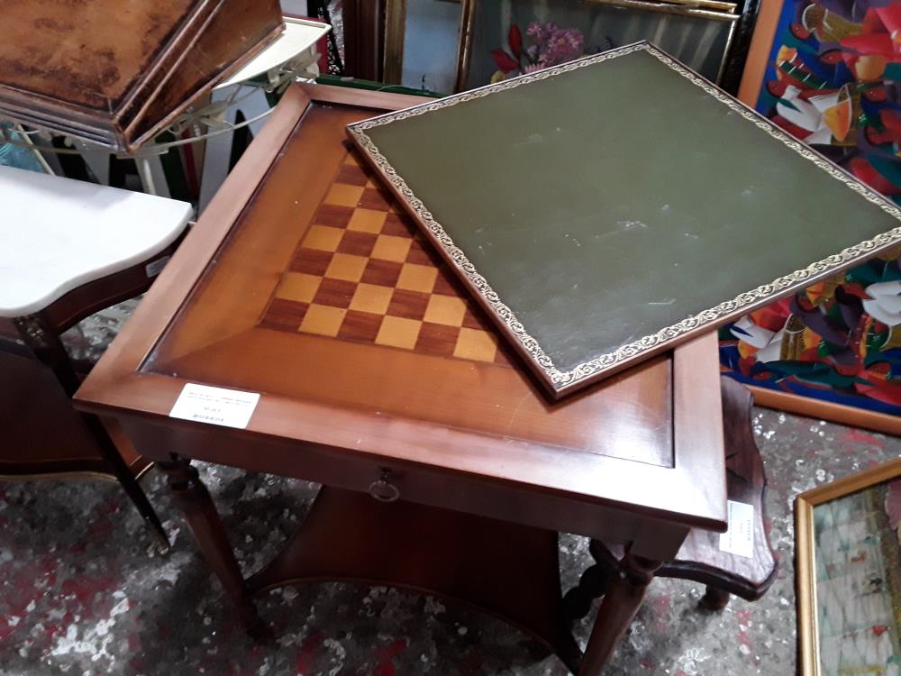 TABLE DE JEUX 1T CARREE MERISIER 63CM PLATEAU MULTIJEUX PETITS DEFAUTS