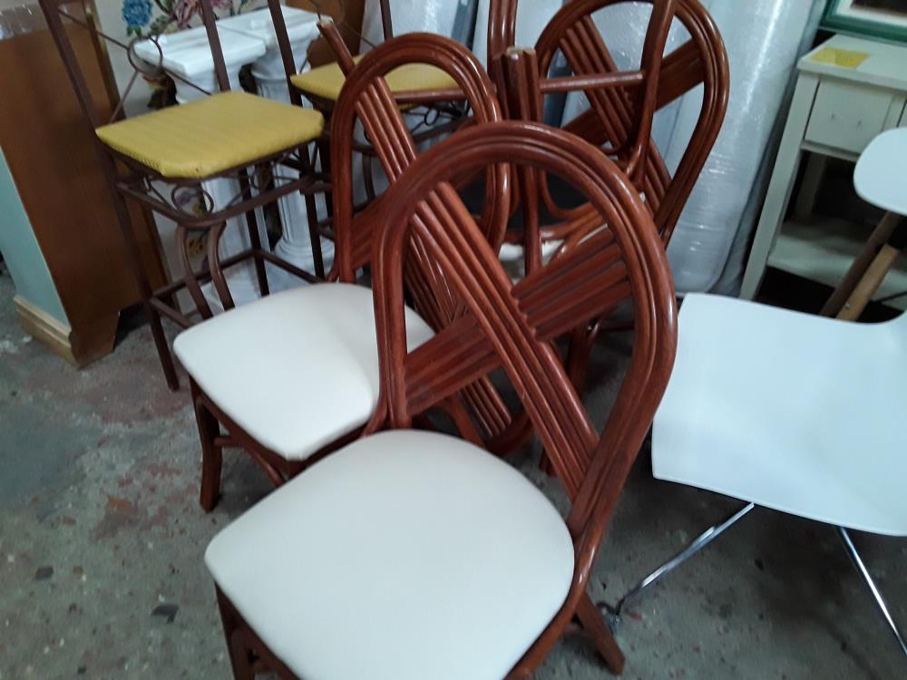 SERIE DE 4 CHAISES BAMBOU OBUS ASSISE TISSU BEIGE