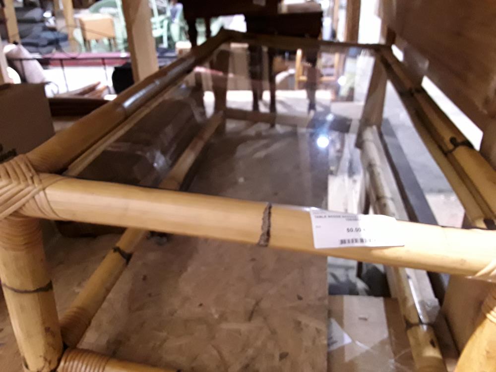 TABLE BASSE BAMBOU PLATEAU VERRE 109/55CM