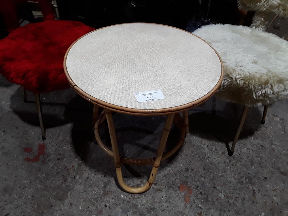TABLE BASSE RONDE ROTIN ET PLATEAU BEIGE