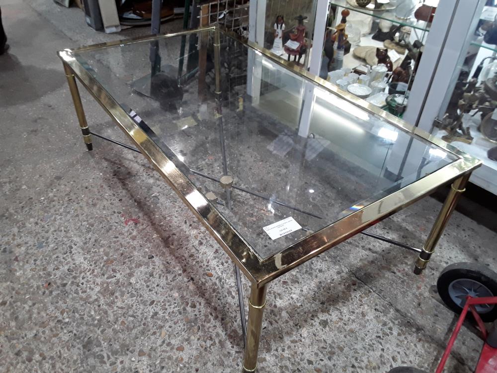 TABLE BASSE DOREE  PLATEAU VERRE 135/75CM