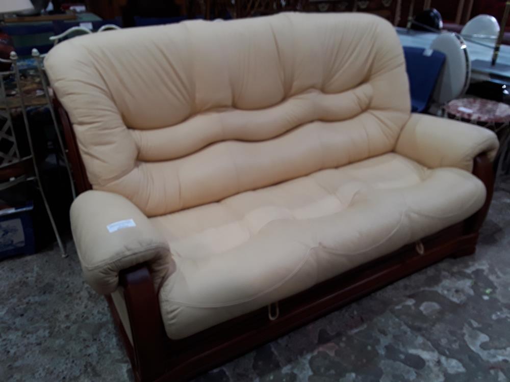CANAPE CHENE ET CUIR 3 PLACES CONVERTIBLE  COULEUR JAUNE PALE