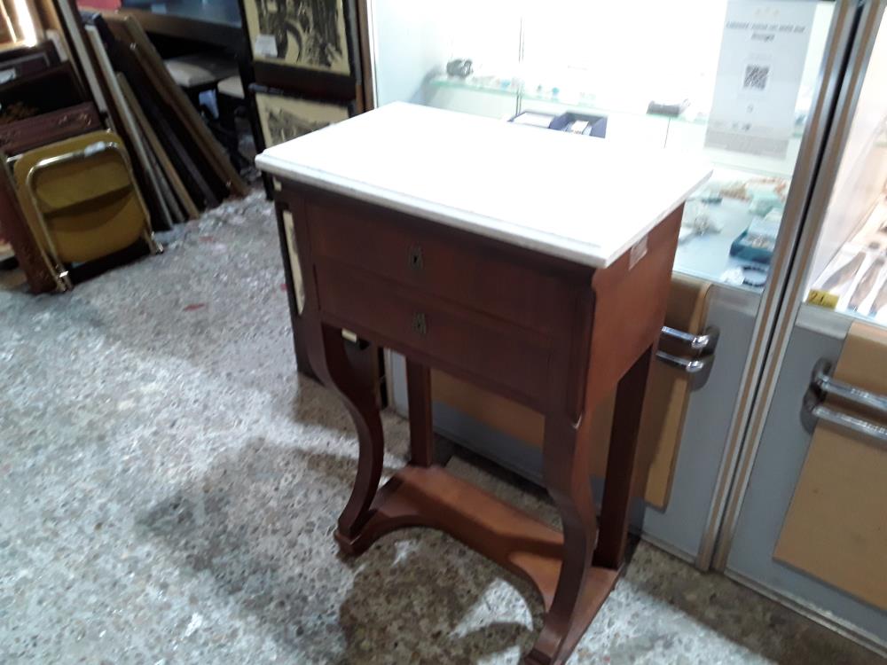 MEUBLE D ENTREE DESSUS MARBRE BLANC 2 TIROIR STYLE DIRECTOIR