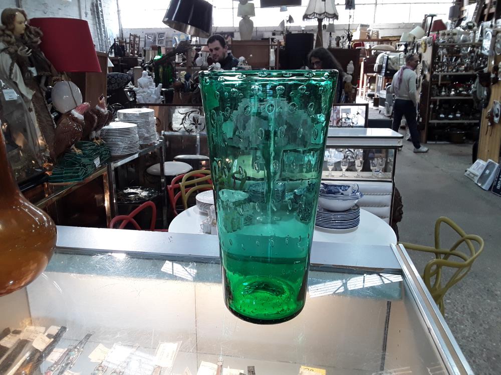 VASE  VERRE MURANO VERT  AN 60 A BULLES