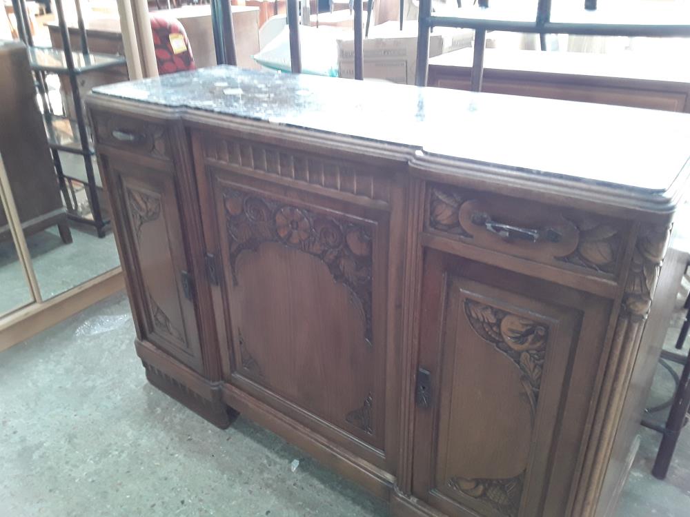 BUFFET BAS 3P 2T CHENE ANNEE 30 MARBRE NOIR