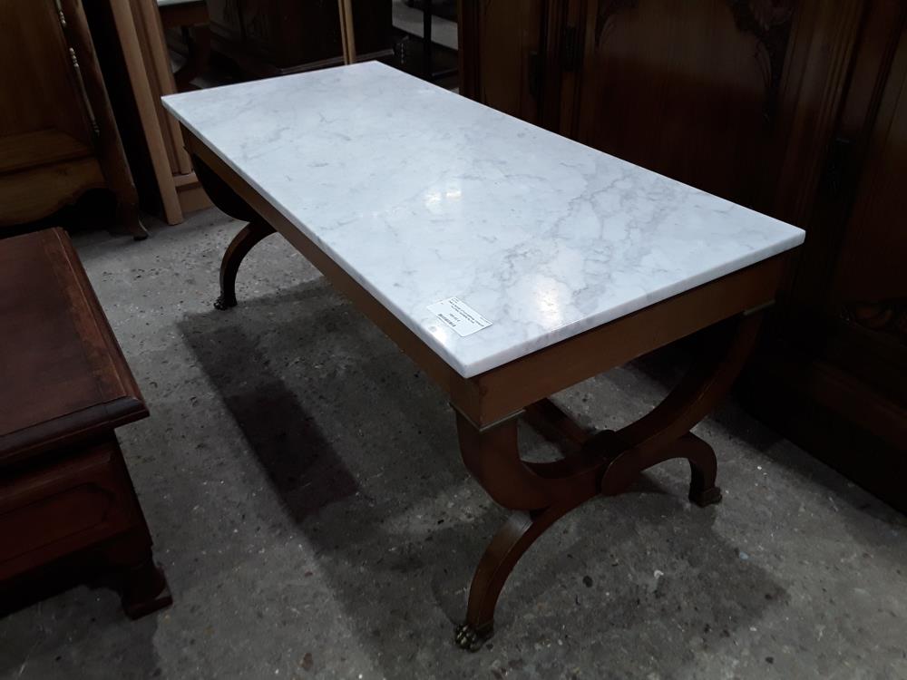 TABLE BASSE STYLE EMPIRE 120/52CM PLATEAU MARBRE BLANC