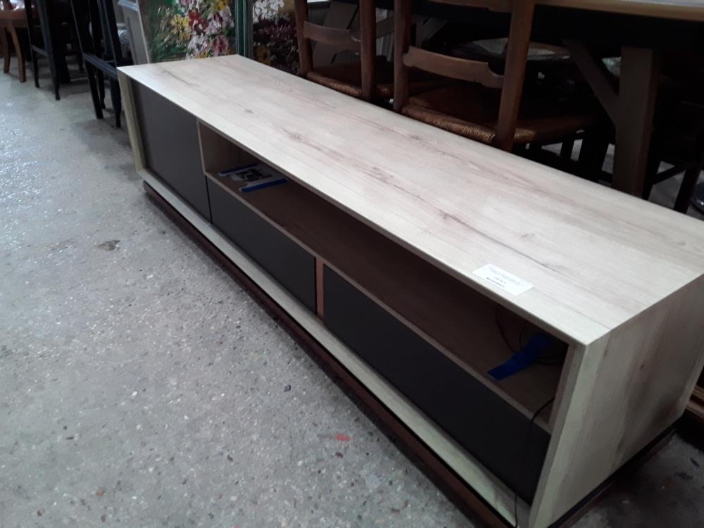 MEUBLE TV DECOR CHENE 180 1P 1 NICHE 2T LAQUE GRIS ITALY