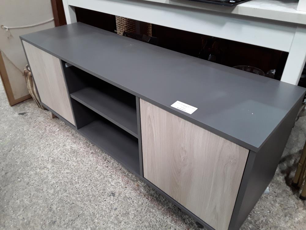 MEUBLE  BAS GRIS 2P  DECOR CHENE 2NICHES