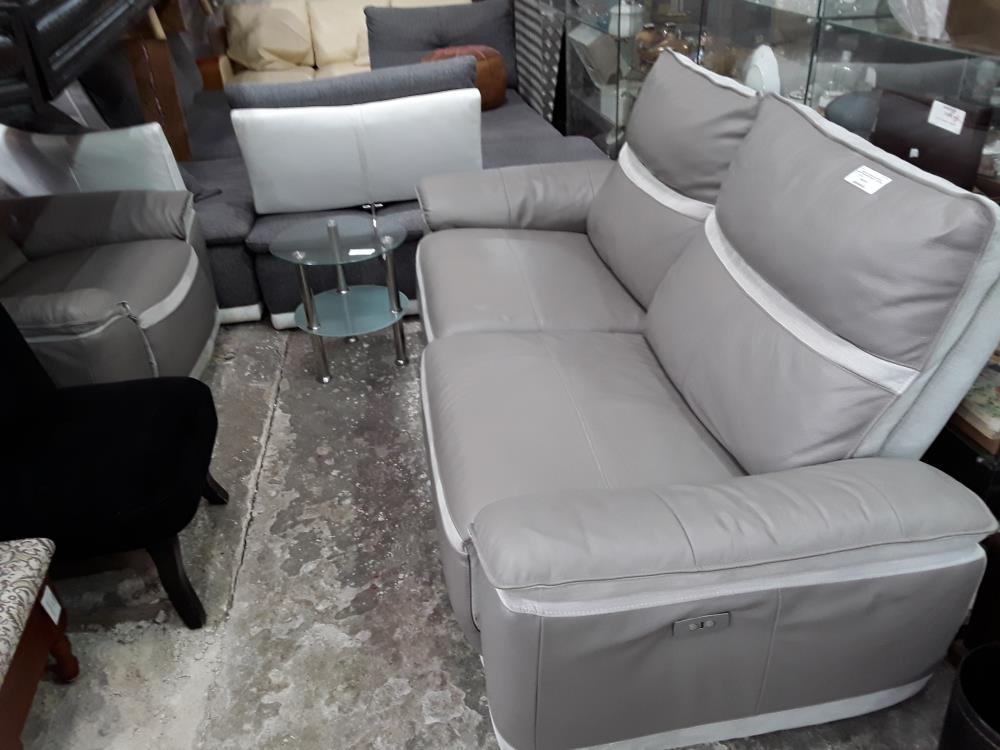 CANAPE 2 PLACES CUIR GRIS ET MICROFIBRE RELAX ELECT+ 1 FAUTEUIL