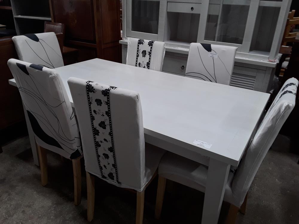 SERIE DE 6 CHAISES TISSU BLANC DECOR FLEURIS DIVERS