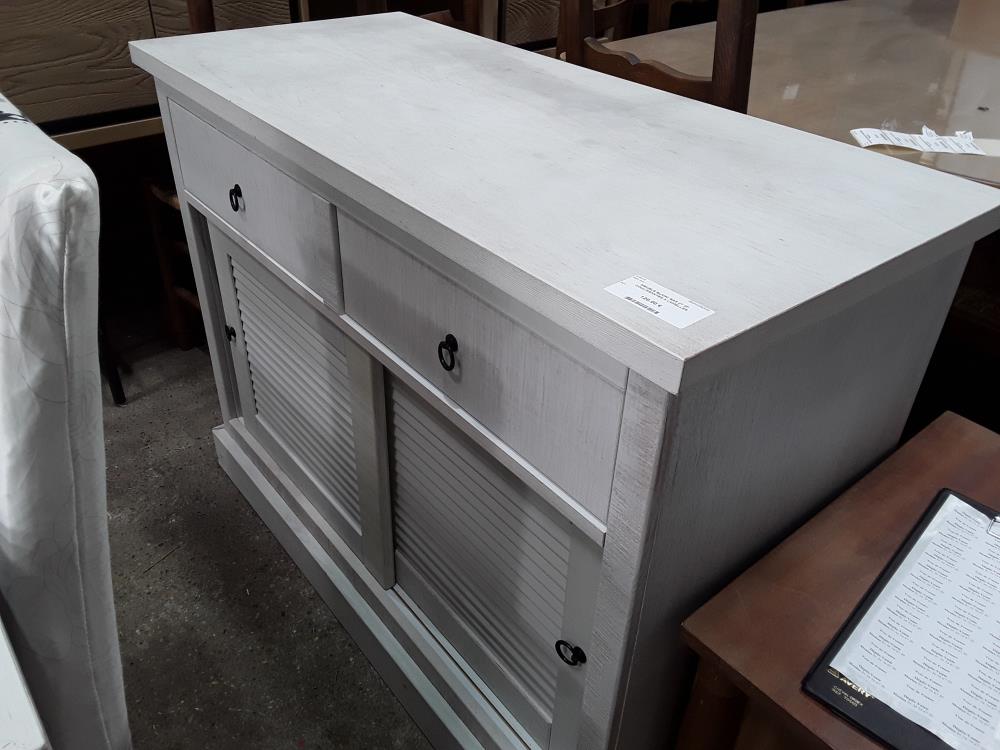 MEUBLE BLANC BAS 2T 2P COULISSANTES A LAMELLES