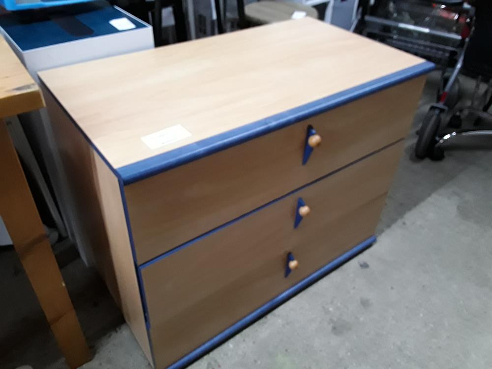 COMMODE 3T BASSE DECOR HETRE LISEERET BLEU