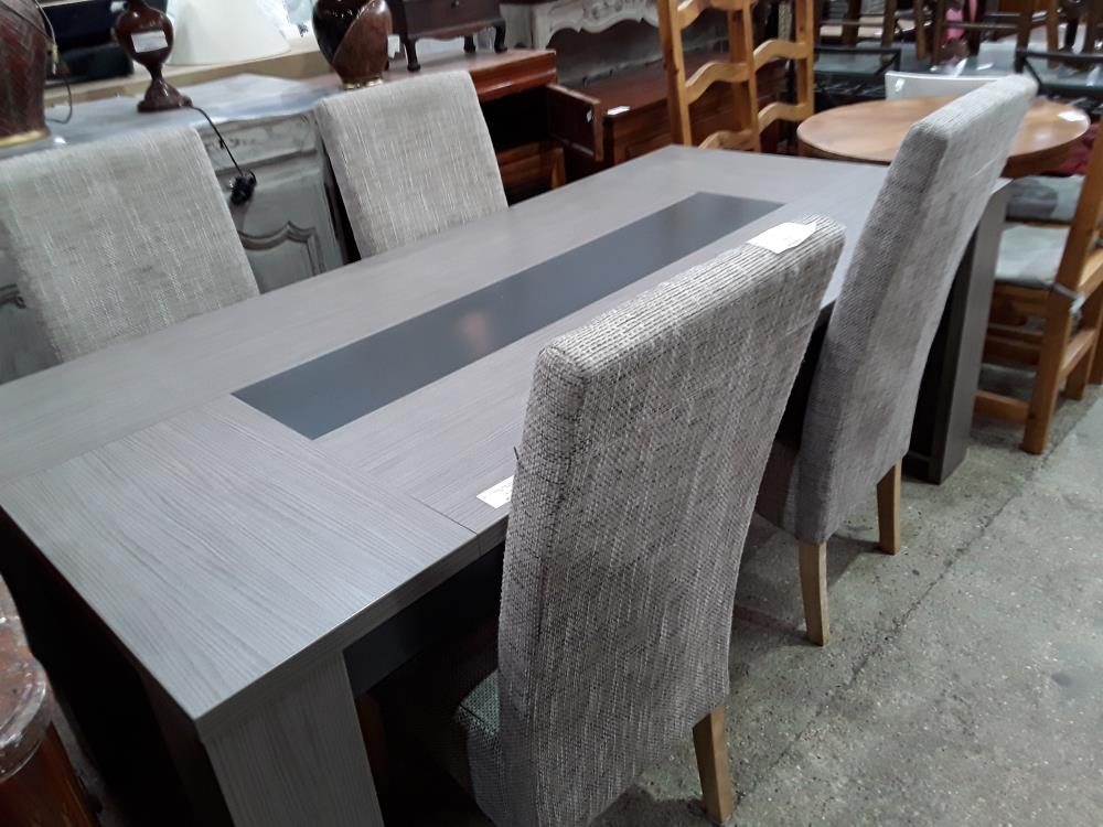 SERIE DE 4 CHAISES TISSU CHINE BEIGE PIED NAT