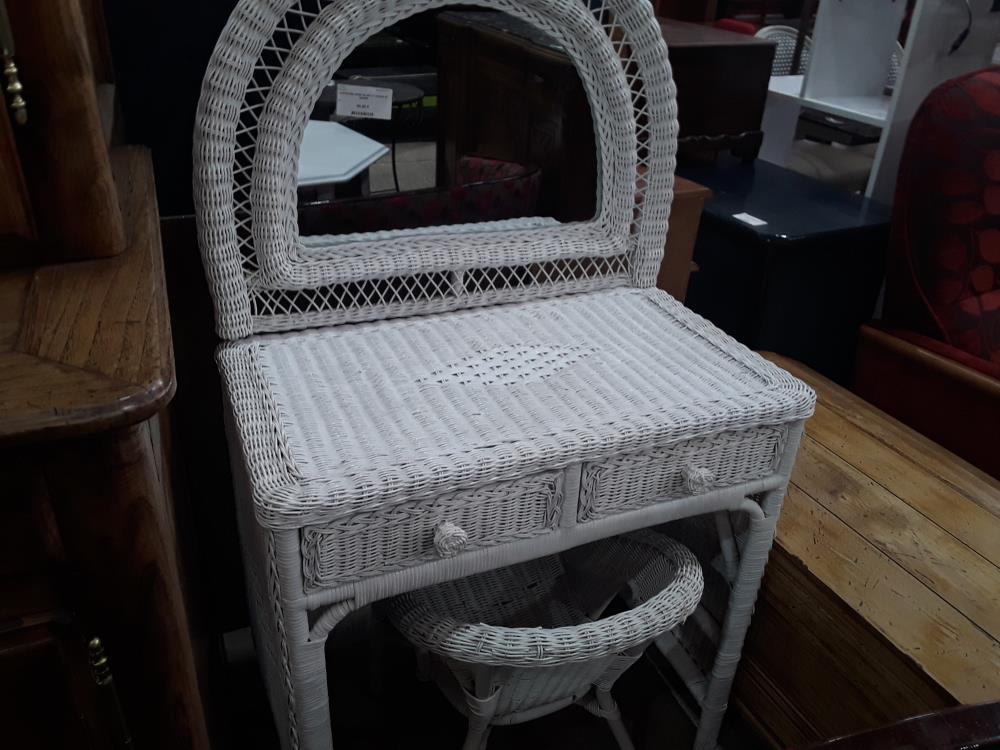 COIFFEUSE OSIER BLANC 2 TIROIRS ET MIROIR